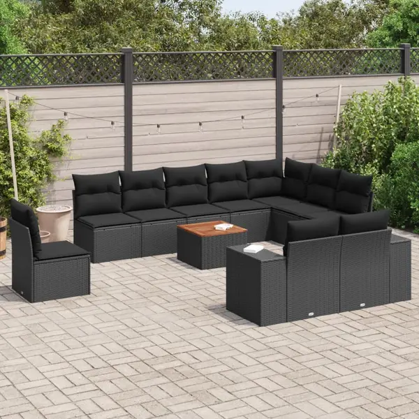 Gossi set canapele de gradina cu perne, 11 piese, negru, poliratan