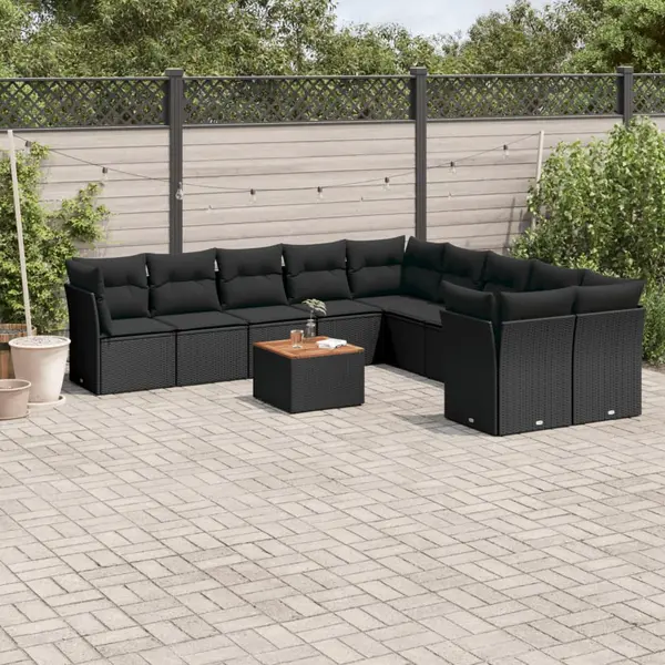 Gossi set canapele de gradina cu perne, 11 piese, negru, poliratan