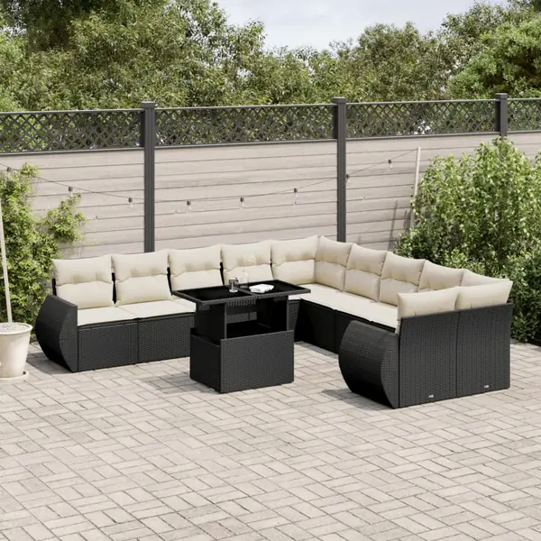 Gossi set canapele de gradina cu perne, 11 piese, negru, poliratan