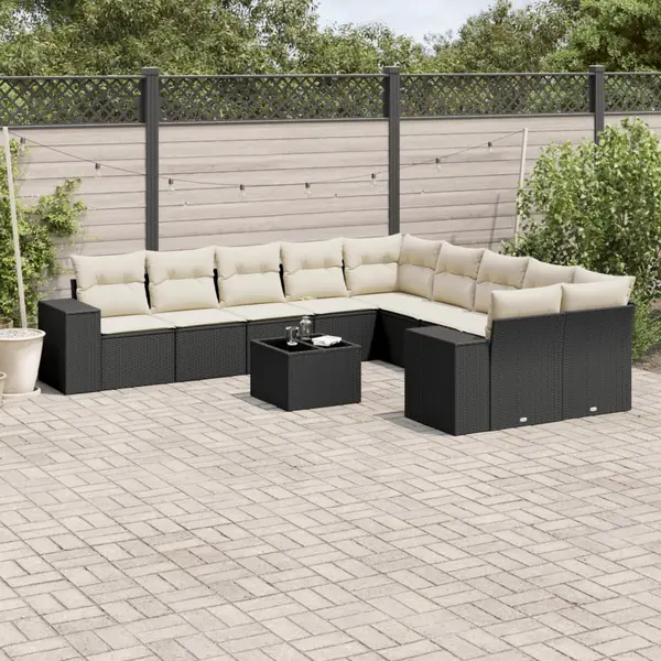 Gossi set canapele de gradina cu perne, 11 piese, negru, poliratan