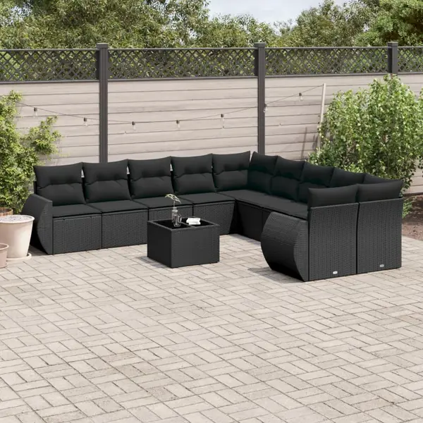 Gossi set canapele de gradina cu perne, 11 piese, negru, poliratan