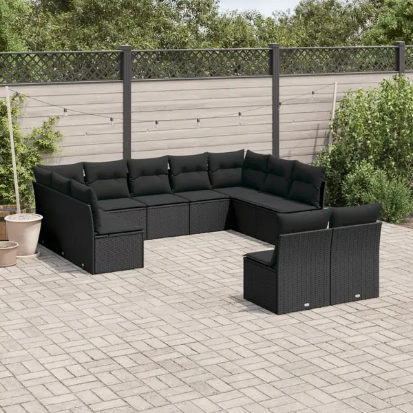 Gossi set canapele de gradina cu perne, 11 piese, negru, poliratan