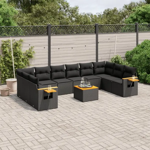 Gossi set canapele de gradina cu perne, 11 piese, negru, poliratan