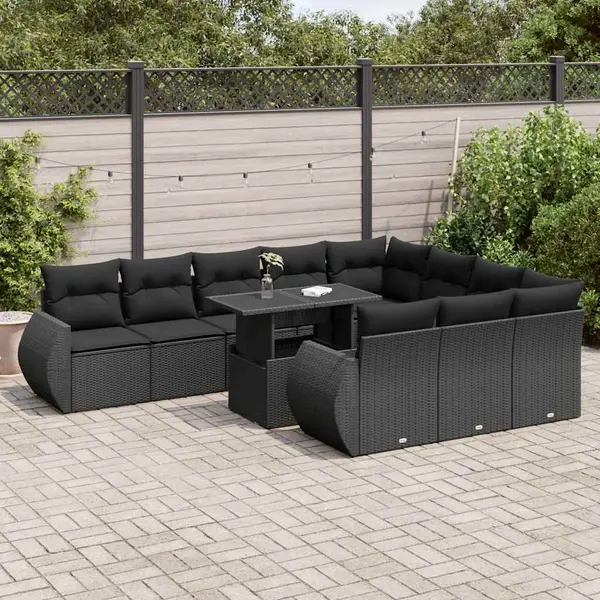 Gossi set canapele de gradina cu perne, 11 piese, negru, poliratan