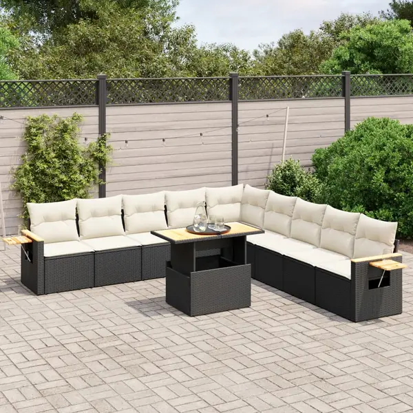 Gossi set canapele de gradina cu perne, 11 piese, negru, poliratan