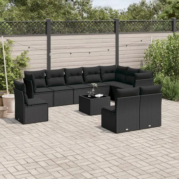 Gossi set canapele de gradina cu perne, 11 piese, negru, poliratan
