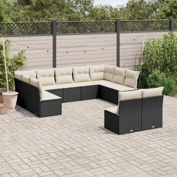 Gossi set canapele de gradina cu perne, 11 piese, negru, poliratan
