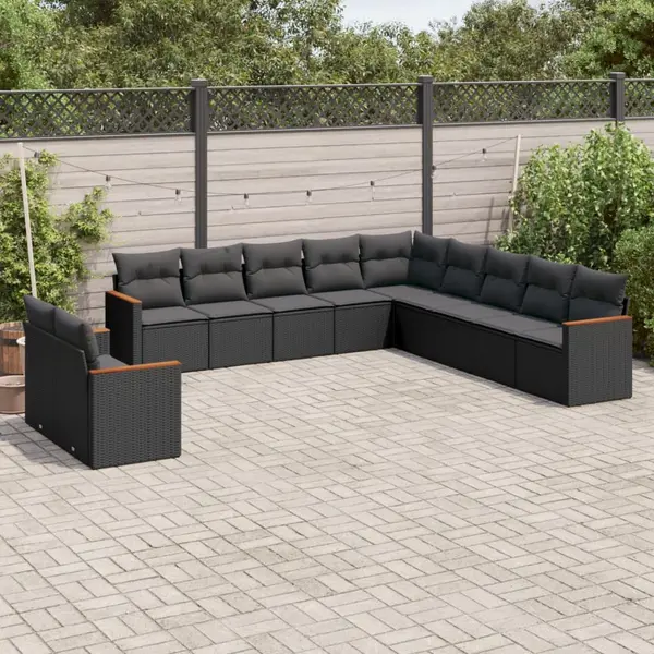 Gossi set canapele de gradina cu perne, 11 piese, negru, poliratan
