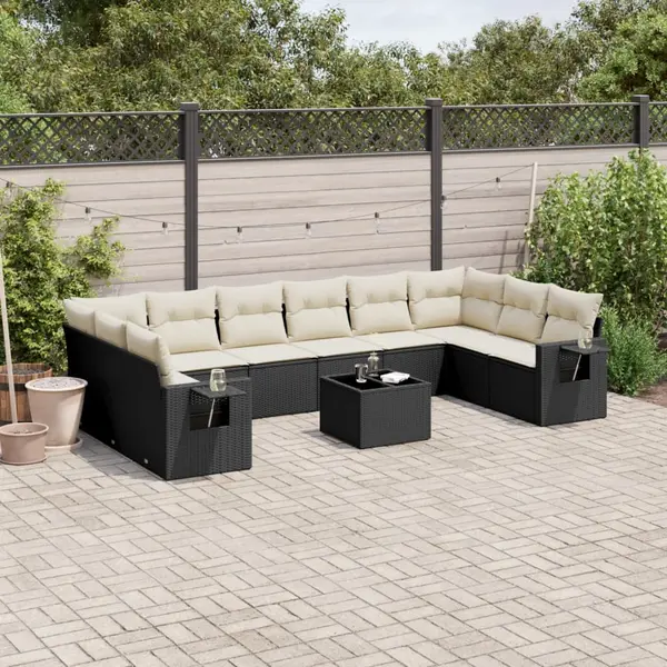 Gossi set canapele de gradina cu perne, 11 piese, negru, poliratan