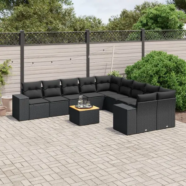 Gossi set canapele de gradina cu perne, 11 piese, negru, poliratan