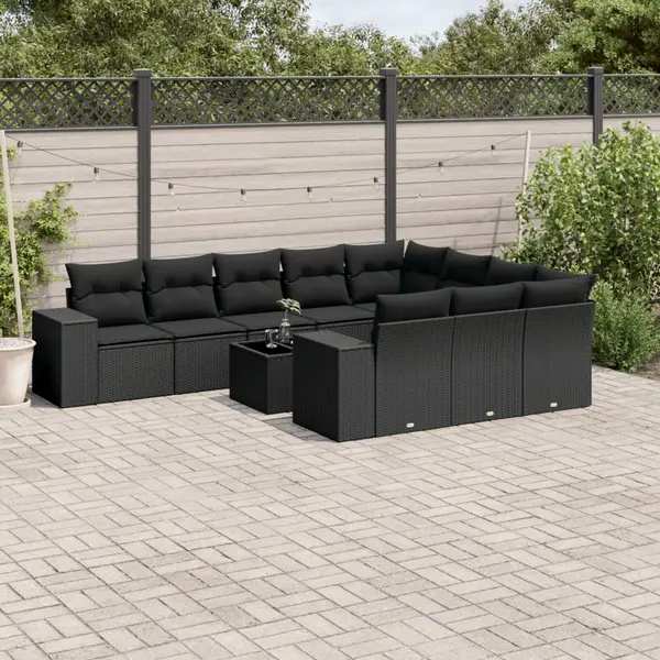 Gossi set canapele de gradina cu perne, 11 piese, negru, poliratan