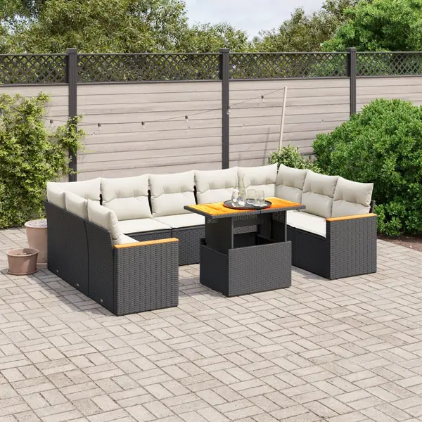 Gossi set canapele de gradina cu perne, 11 piese, negru, poliratan