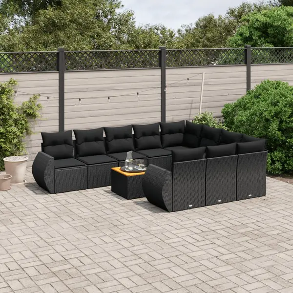 Gossi set canapele de gradina cu perne, 11 piese, negru, poliratan