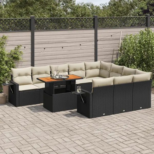 Gossi set canapele de gradina cu perne, 11 piese, negru, poliratan