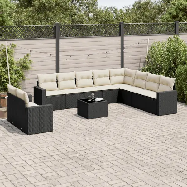 Gossi set canapele de gradina cu perne, 11 piese, negru, poliratan