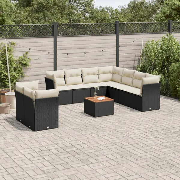 Gossi set canapele de gradina cu perne, 11 piese, negru, poliratan