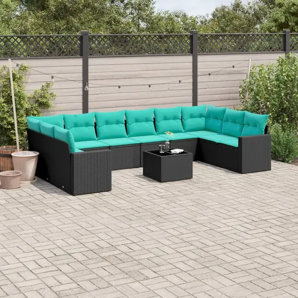 Gossi set canapele de gradina cu perne, 11 piese, negru, poliratan