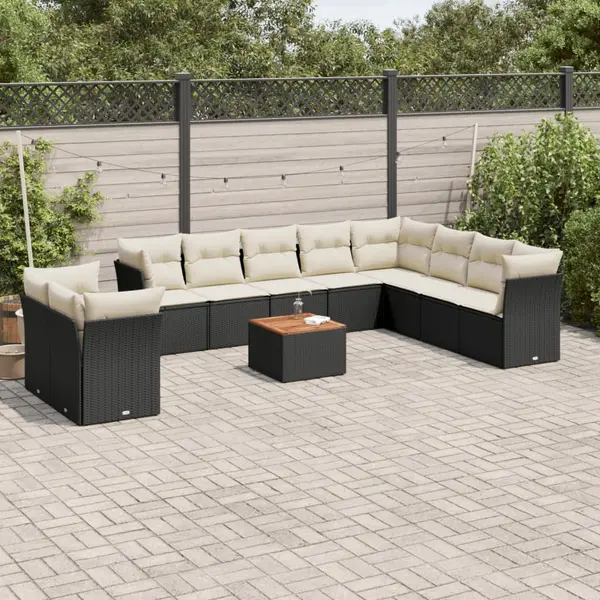 Gossi set canapele de gradina cu perne, 11 piese, negru, poliratan