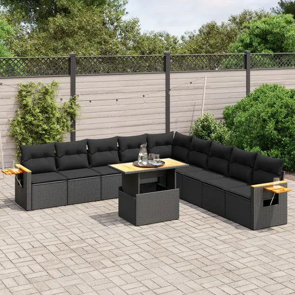Gossi set canapele de gradina cu perne, 11 piese, negru, poliratan