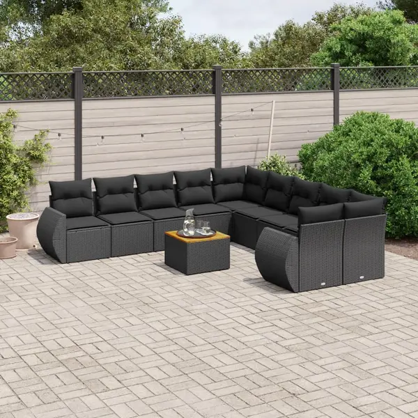 Gossi set canapele de gradina cu perne, 11 piese, negru, poliratan