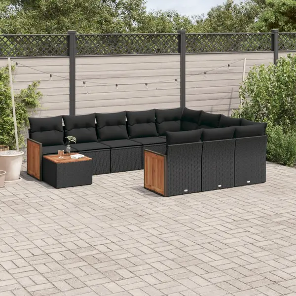 Gossi set canapele de gradina cu perne, 11 piese, negru, poliratan