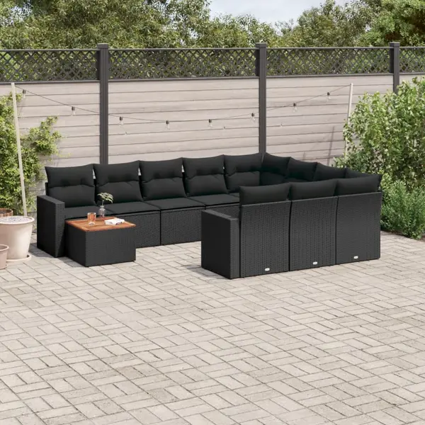 Gossi set canapele de gradina cu perne, 11 piese, negru, poliratan