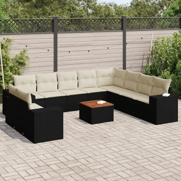 Gossi set canapele de gradina cu perne, 11 piese, negru, poliratan