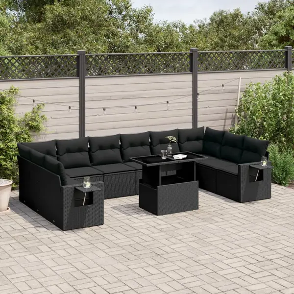 Gossi set canapele de gradina cu perne, 11 piese, negru, poliratan