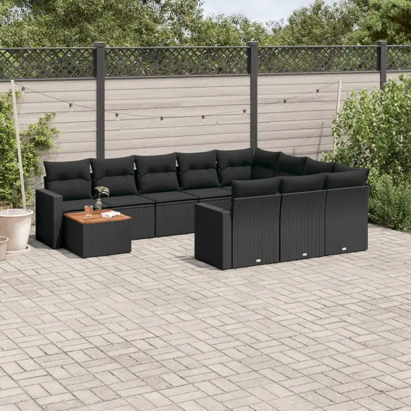 Gossi set canapele de gradina cu perne, 11 piese, negru, poliratan