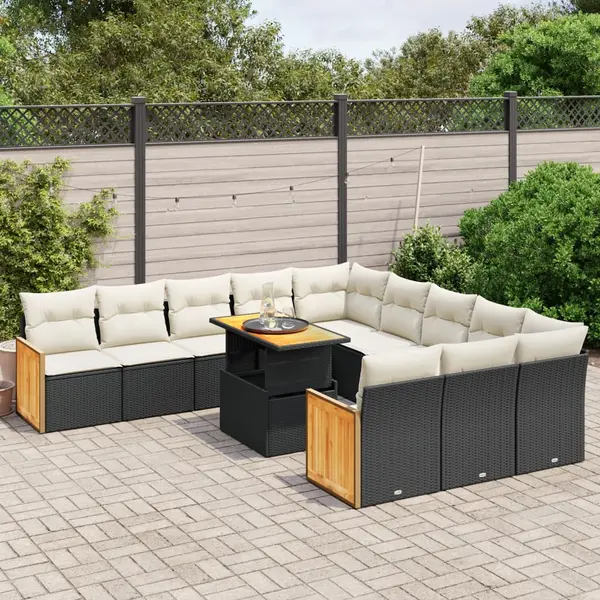 Gossi set canapele de gradina cu perne, 11 piese, negru, poliratan