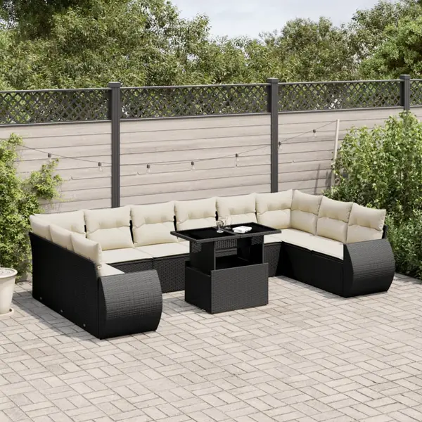 Gossi set canapele de gradina cu perne, 11 piese, negru, poliratan