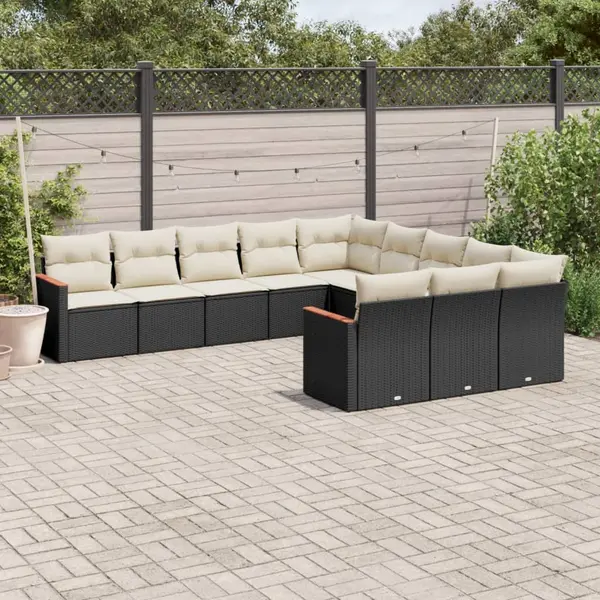 Gossi set canapele de gradina cu perne, 11 piese, negru, poliratan