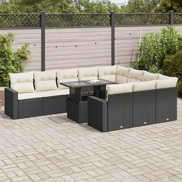 Gossi set canapele de gradina cu perne, 11 piese, negru, poliratan