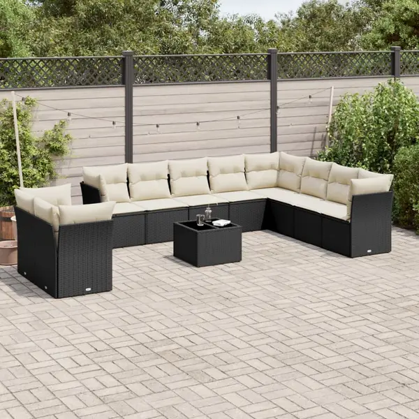 Gossi set canapele de gradina cu perne, 11 piese, negru, poliratan
