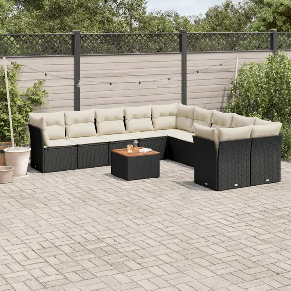 Gossi set canapele de gradina cu perne, 11 piese, negru, poliratan