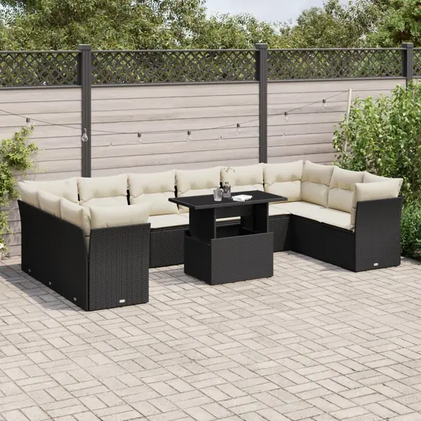 Gossi set canapele de gradina cu perne, 11 piese, negru, poliratan