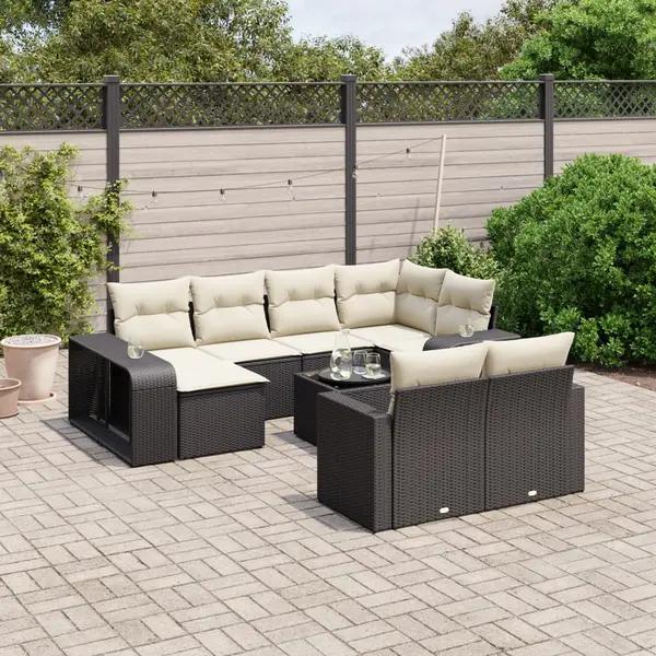 Gossi set canapele de gradina cu perne, 11 piese, negru, poliratan