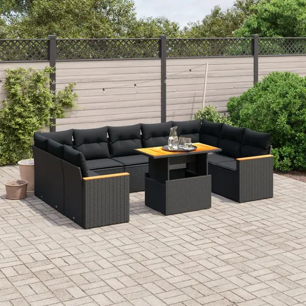 Gossi set canapele de gradina cu perne, 11 piese, negru, poliratan
