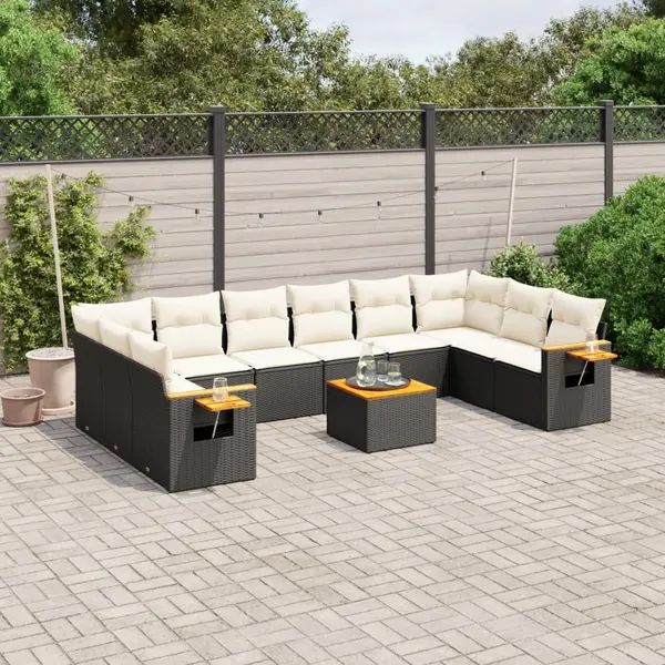 Gossi set canapele de gradina cu perne, 11 piese, negru, poliratan