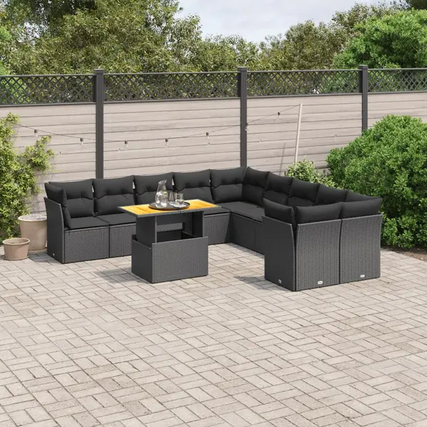 Gossi set canapele de gradina cu perne, 11 piese, negru, poliratan