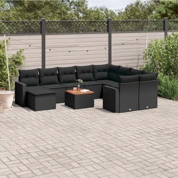 Gossi set canapele de gradina cu perne, 11 piese, negru, poliratan