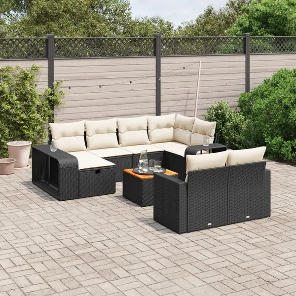 Gossi set canapele de gradina cu perne, 11 piese, negru, poliratan