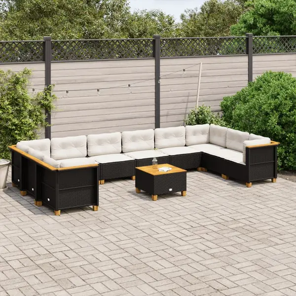 Gossi set canapele de gradina cu perne, 11 piese, negru, poliratan