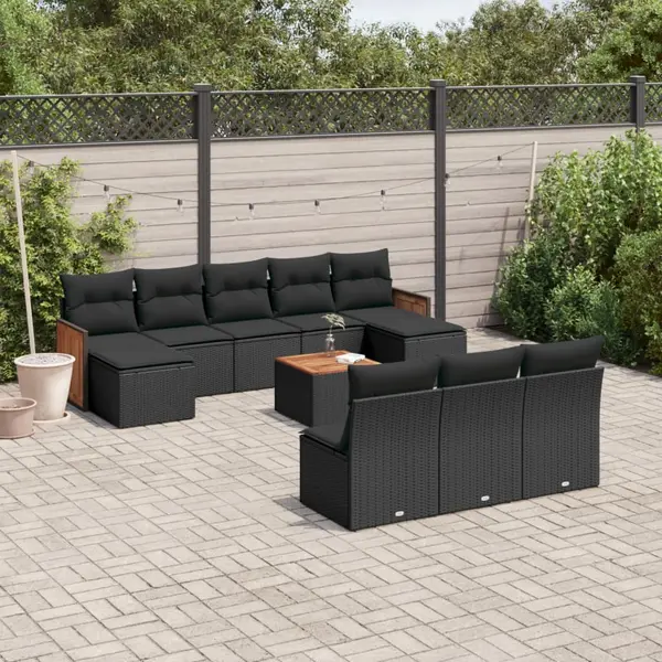 Gossi set canapele de gradina cu perne, 11 piese, negru, poliratan