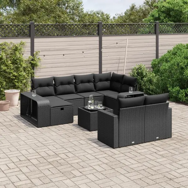 Gossi set canapele de gradina cu perne, 11 piese, negru, poliratan