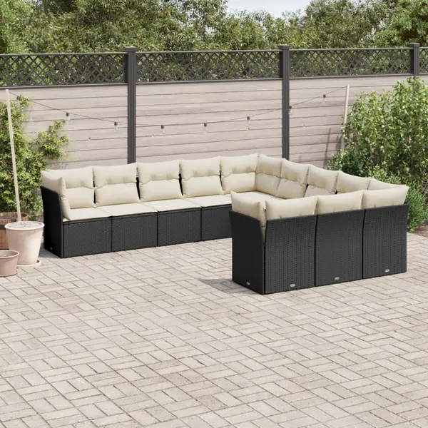 Gossi set canapele de gradina cu perne, 11 piese, negru, poliratan