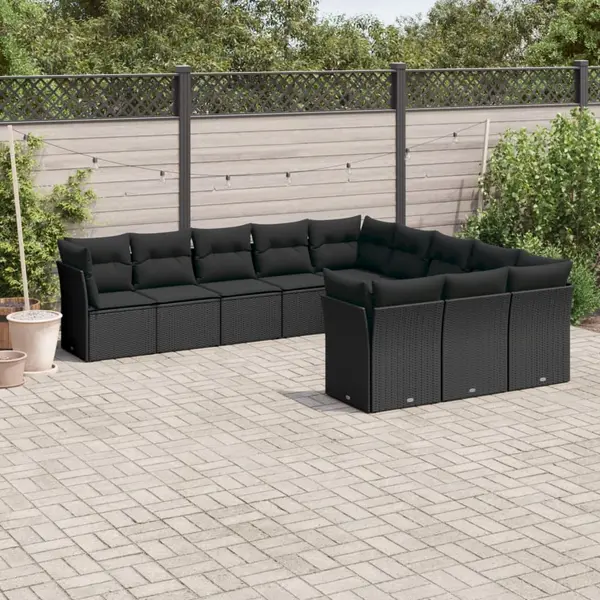 Gossi set canapele de gradina cu perne, 11 piese, negru, poliratan