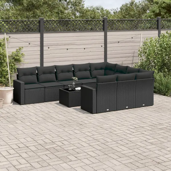 Gossi set canapele de gradina cu perne, 11 piese, negru, poliratan