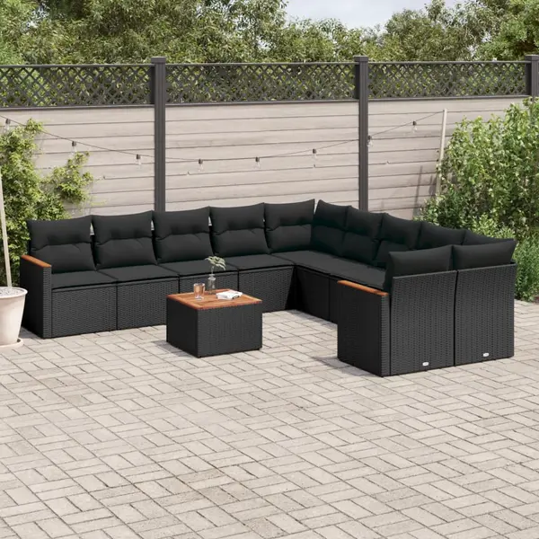 Gossi set canapele de gradina cu perne, 11 piese, negru, poliratan