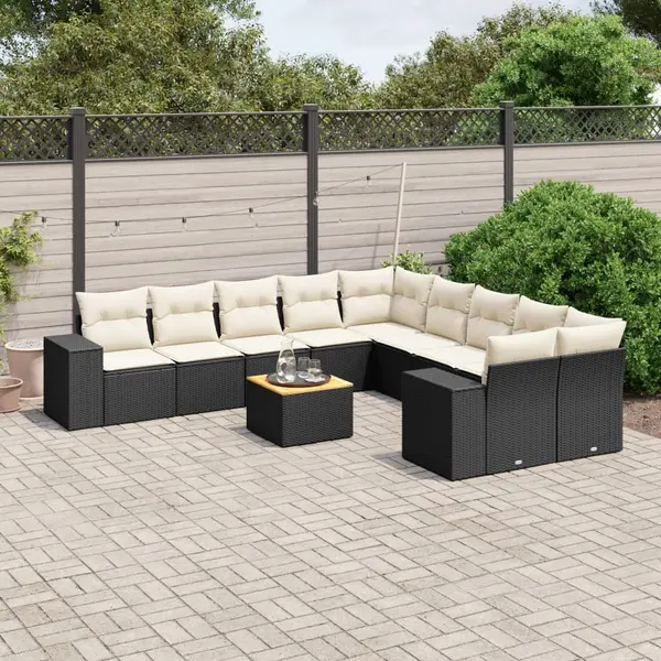 Gossi set canapele de gradina cu perne, 11 piese, negru, poliratan